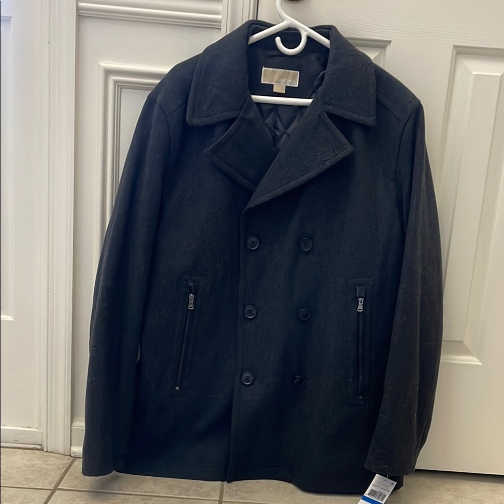 Michael Kors Black Pea Coat Wool Blend
